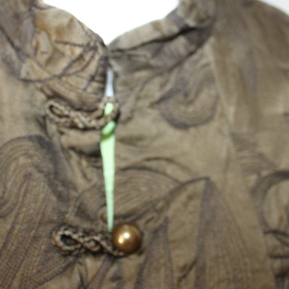 COLDWATER CREEK Olive Green Quilted Jacket Size Large Button Front Oriental L/S - Picture 2 of 13